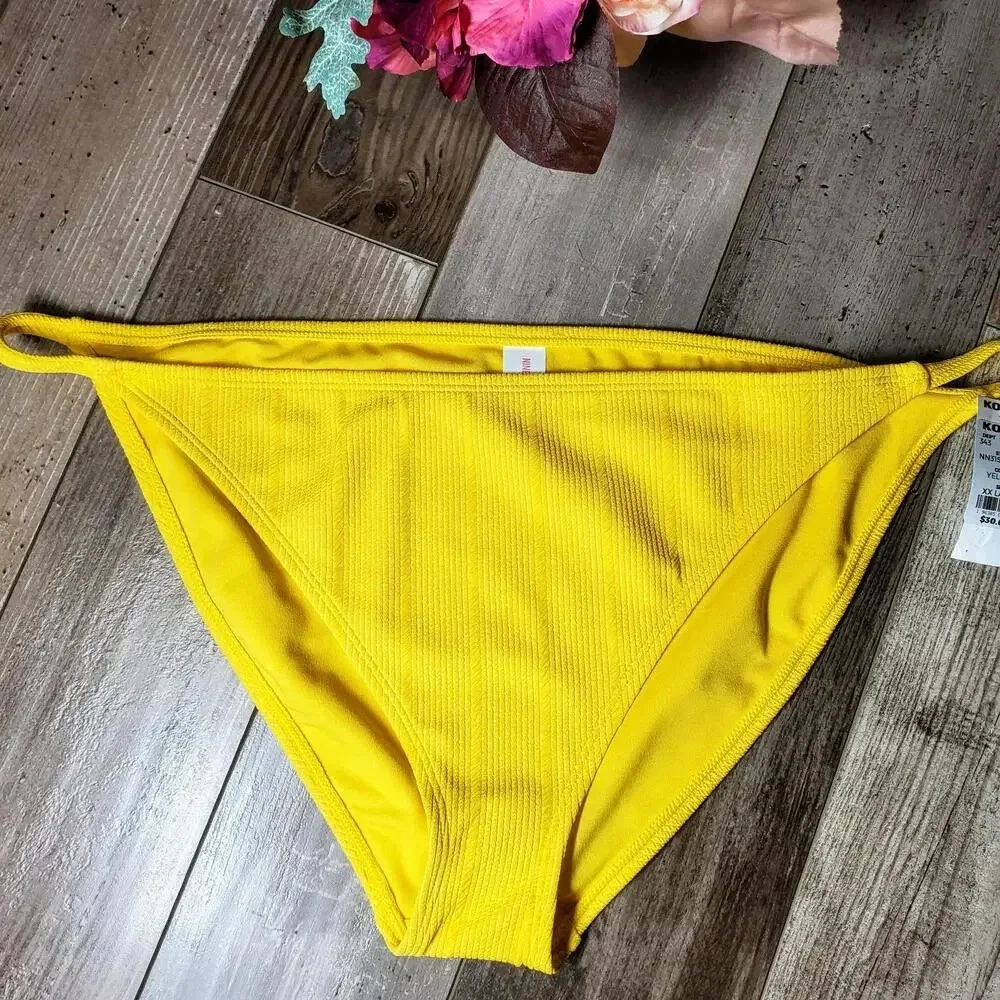 NWT Juniors' Ninety-Nine° Meadow Lark Crinkle Ribbed Swim Bottoms Size XXL